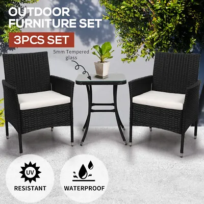 Levede 3 Pcs Outdoor Furniture Setting Chair Table Set Patio Garden Rattan Seat • $219.99