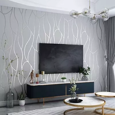 10M Sliver Grey 3D Damask Wave Wallpaper Embossed Wall Paper Roll Home Decor UK* • £6.99
