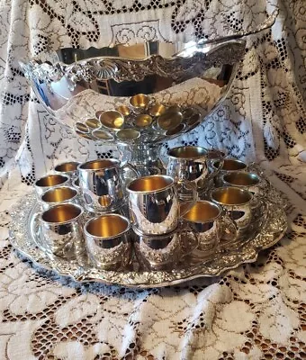 FB Rogers Silver Co Silverplate Punch Bowl Set With 20 Cups & Tray  • $175