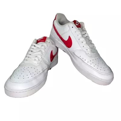 Nike Court Vision Low Mens Size 10.5 White Swoosh Print Red Minor Small Damage • $44.99