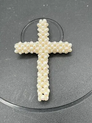 VTG 4mm Pearl Beaded Cross Pendant Ornament  • $12.99