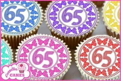 65th  Age 65 Mixed Birthday Edible Cupcake Toppers Cake Decorations 7643 • £4.99