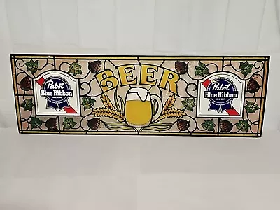 Vintage Pabst Blue Ribbon Beer Faux Stained Glass Sign Man Cave Bar Wall Art! • $90