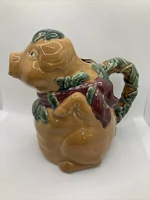 Vintage Majolica Style Pig Water Pitcher 7.5  Tall Christmas Thanksgiving Carafe • $14.95