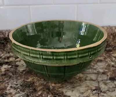 Vintage McCoy Green Windowpane Pattern Yellow Ware Mixing Bowl No 8 • $55