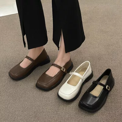 Preppy Mary Jane Womens Flats Square Toe Ankle Strap Shoes College Pumps Loafers • $30.40