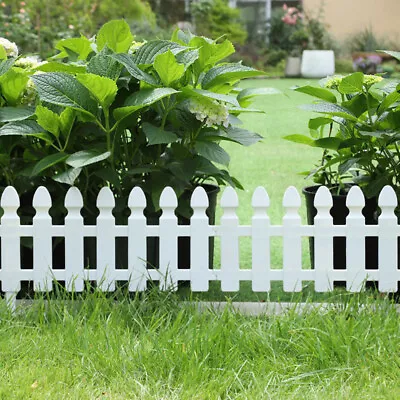 4 8 12 White Plastic Picket Fence Wooden Effect Garden Lawn Border Edge Fencing • £8.95