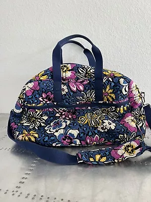 Vera Bradley Mocha Rouge Blue Modern Floral Large Duffel Travel Bag • $59