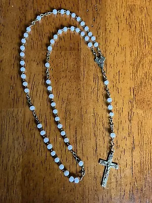 Old Vintage Estate Mid Century White Beads Jesus Cross Jesus Mary Rosary France • $10.99