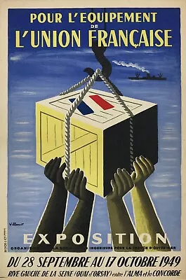 Pour L'Equipement De L'Union Francaise Expo 1949 Poster By Villemot Linen Backed • $425