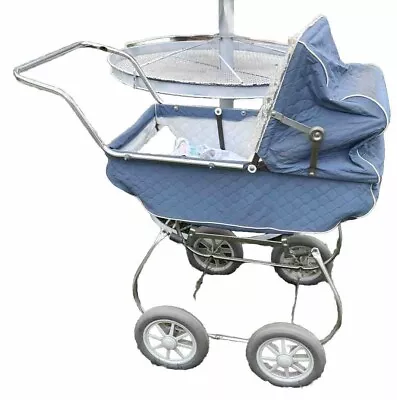 Vintage Antique Crown Baby Doll Stroller Carriage Blue Buggy By Welsh.  • $79.97