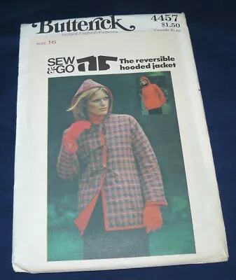 Vintage Butterick Sewing Pattern #4457 Reversible Hooded Jacket Size 16 Uncut FF • $12.97