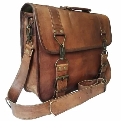 Men's Genuine Vintage Brown Briefcase Laptop Leather Shoulder Bag • $61.75