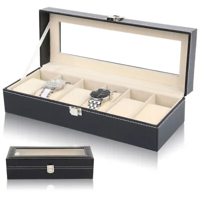 Mens 6 Grids Watch Display Storage Box Jewelry Collection Case Organizer Holder • £9.99