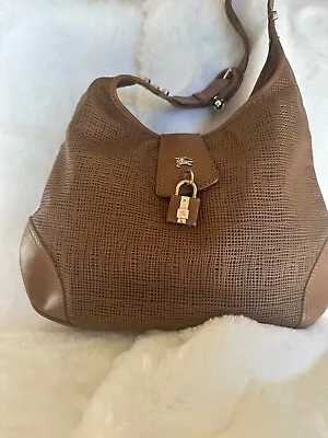 Vintage Burberry Shoulder Bag Brown Leather With Silver Hardware • $199