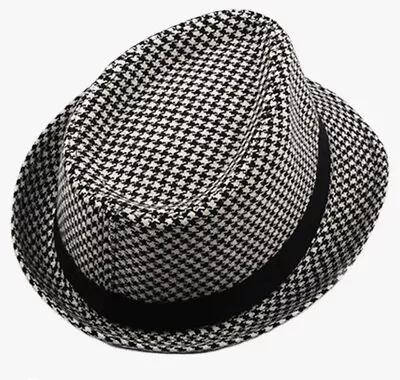 Men Hat Vintage Jazz Hat Fedoras Casual Houndstooth Retro Hat Gird Fedora Solid • $17