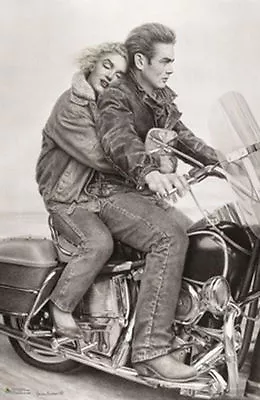 JAMES DEAN - MARILYN MONROE - MOTORCYCLE POSTER - 24x36 VINTAGE 1394 • $11.35