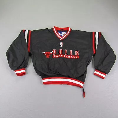 Vintage Chicago Bulls Jacket Boys Medium Black Starter Windbreaker Pullover Kids • $49.97