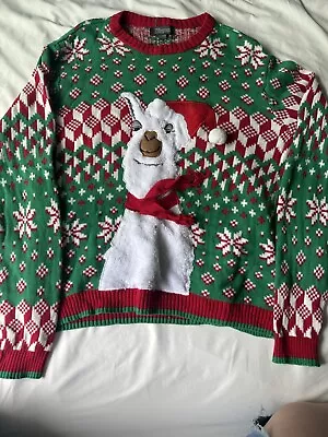 33 Degrees Large Ugly Christmas Sweater Llama Sparkle Sequin Red/Green Sweater • $15