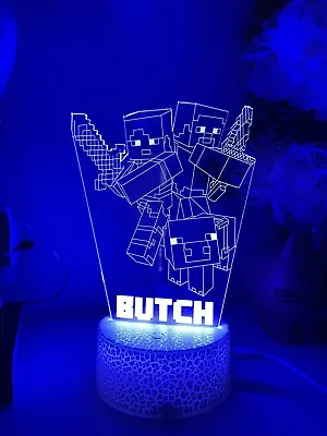 Personalised MINECRAFT Night Light REMOTE 16 Colours Birthday Gift  Table Lamp • $41.99