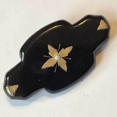 Vintage Victorian Gold Leaf Pearl Mourning Brooch  • $125