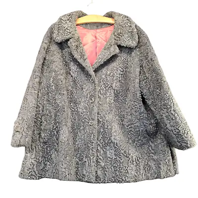 Item House Women's Vegan Persian Lamb Fur Coat Gray 50x32 Acrylic Lined Vintage • $40