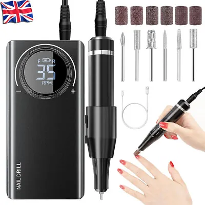 Portable Rechargeable Electric Cordless Nail Drill Machine Art File Manicure HOT • £32.99