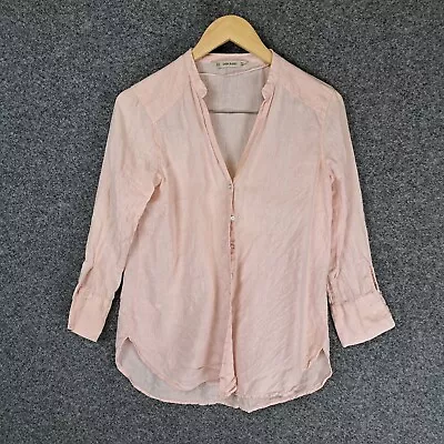 Zara Womens Blouse Top Size M Medium Pink 100% Linen Sheer • $17.95