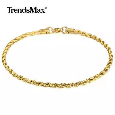 3mm 10  Gold Plated Stainless Steel Chain Anklet Mens Womens Rope Link Bracelet • $7.99