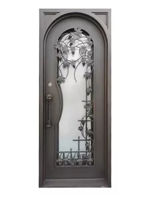 Grapevine Single Front Entry Iron Door Rain Glass 38  X 82  Right Hinge Active • $1800