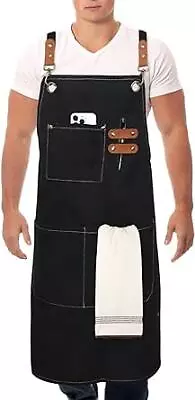  Chef Apron For Men WomenCross Back Strap Apron With Pockets Cotton Black • $18.97