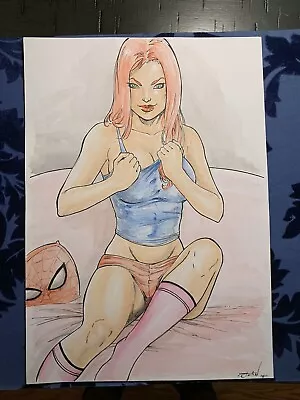 Original Comic Art Sexy Mary Jane By Jean 8x12 Drawing Sketch Pinup Signed • $12.99