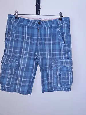 Fat Face 32W Blue Checked Combat Cargo Shorts Mens • £12.99