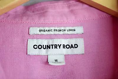 Country Road Mid Pink Organic Linen Button Thru Shirt Sz 16 EUC • $49