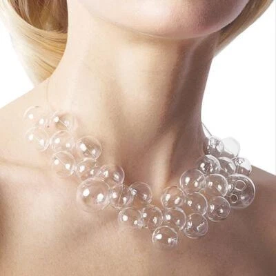 $15.99 • Buy Art Style Glass Bubble Necklace Modern Hollow Clear Bead Pearl Accessories