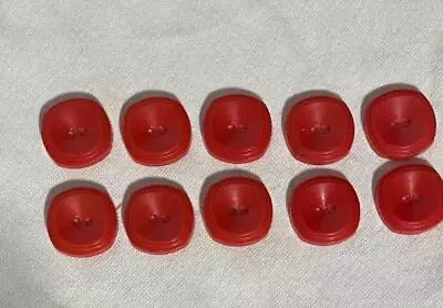 10 Vintage Large Buttons ORANGE RED 7/8  Across Square Shape EXCELLENT CONDITION • $10