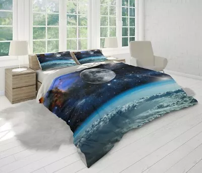 Moon Stars Galaxy Nature Space Blue Quilt Cover Doona • $44.95