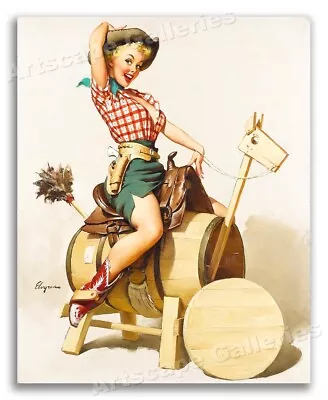 Elvgren Western PinUp Girl  Sitting Pretty  Cowgirl Rodeo Horse Poster - 20x24 • $16.95