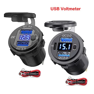 12V USB Outlet Sockets With Blue LED Voltmeter For Car Boat RV Marine Motorcycle • $16.90