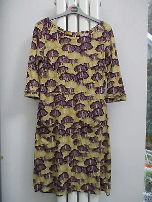 White Stuff Womens Dress Soft Lime & Wine Trees Pockets 3/4 Sleeves - Size 8 • £7.50