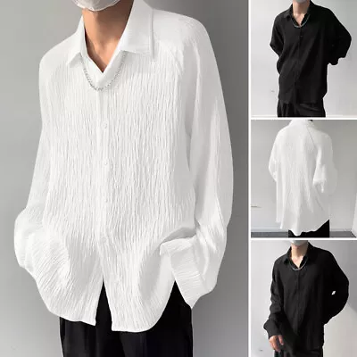 INCERUN Mens V Neck Buttons Long Sleeve Tops Shirt Formal Work Business Blouse • $22.79