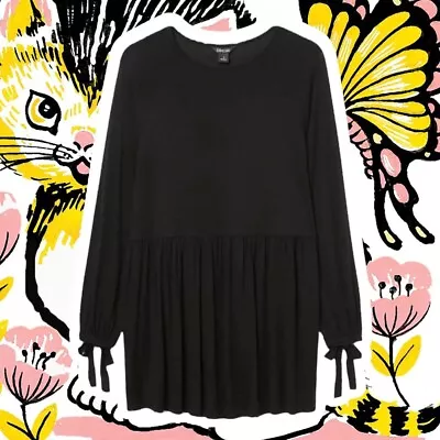 $55 • Buy NWT MONKI Black Smock Dress Bow-Ties Long Sleeve Babydoll Cute ASOS M (12-14-16)