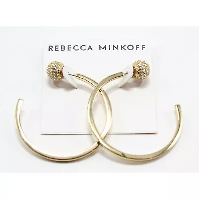 Rebecca Minkoff Gold Pave Ball Hoop Earrings $62 Tags #RM247 • $18.99