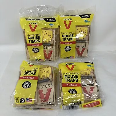 4 PACK = 16 Total Victor Mouse Traps Wood PreBaited Plastic Trigger Plate USA • $15.99