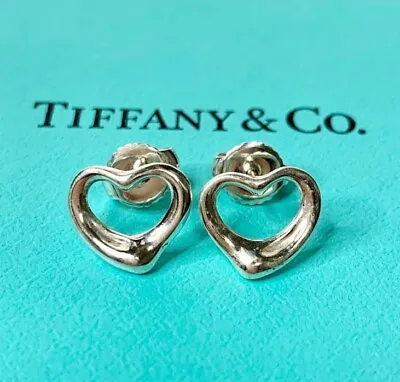 Tiffany & Co. Elsa Peretti Open Heart Stud Earrings Sterling Silver Used • $151.99