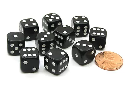 Pack Of 10 12mm Round Edge Opaque Small Dice - Black With White Pips • $6.71