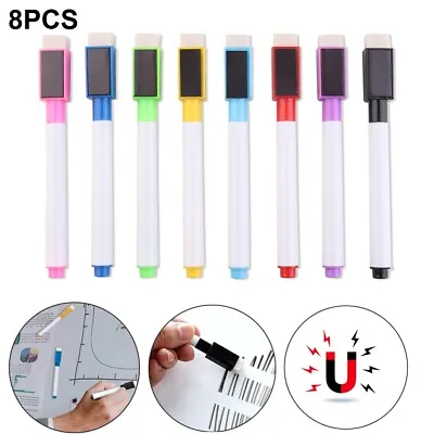 8 Colour Magnetic White Board Marker Pens Pen Dry Eraser Easy Wipe Whiteboard UK • £3.01