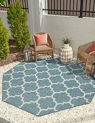 Unique Loom Outdoor Trellis Collection Area 5' 1  Octagon Octagonal Teal/Gray • $86.62