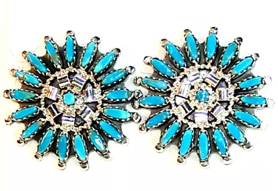 Navajo Sterling Silver Turquoise Needle Blossom Native American Earrings N R Nez • $124.99