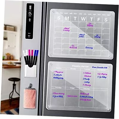 Acrylic Magnetic Monthly And Weekly Calendar For Fridge Clear Set Of 2 Dry  • £18